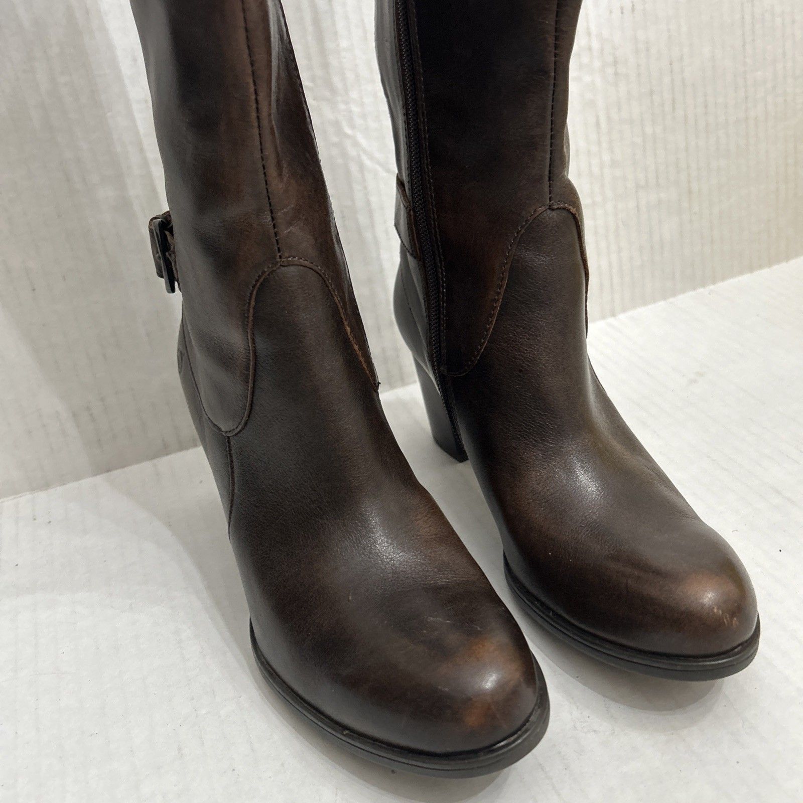 Born Burnished Brown Leather Vita Knee High Stretch Calf Riding Boots Size 6 1/2